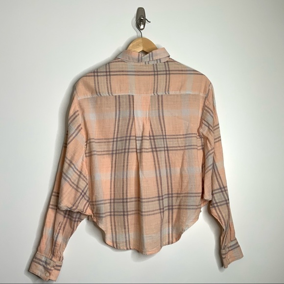 FREE People Orange Plaid Button Up shirt. Size Small. - Picture 2 of 6